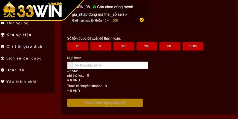 Ưu điểm khi nạp tiền 33Win