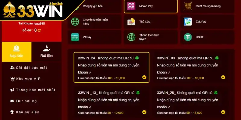 Nạp tiền qua ví điện tử